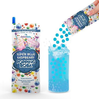 Boba Vida Non-GMO Popping Boba Pearls All Natural Super Blue Raspberry w/Straw