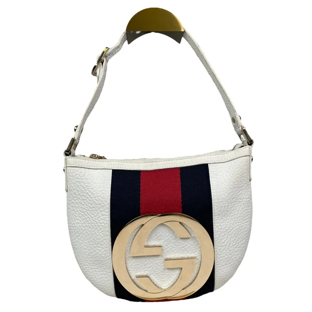 Gucci GG Sherry Blondie White Small Pebbled Gold Tone Hardware Shoulder Purse