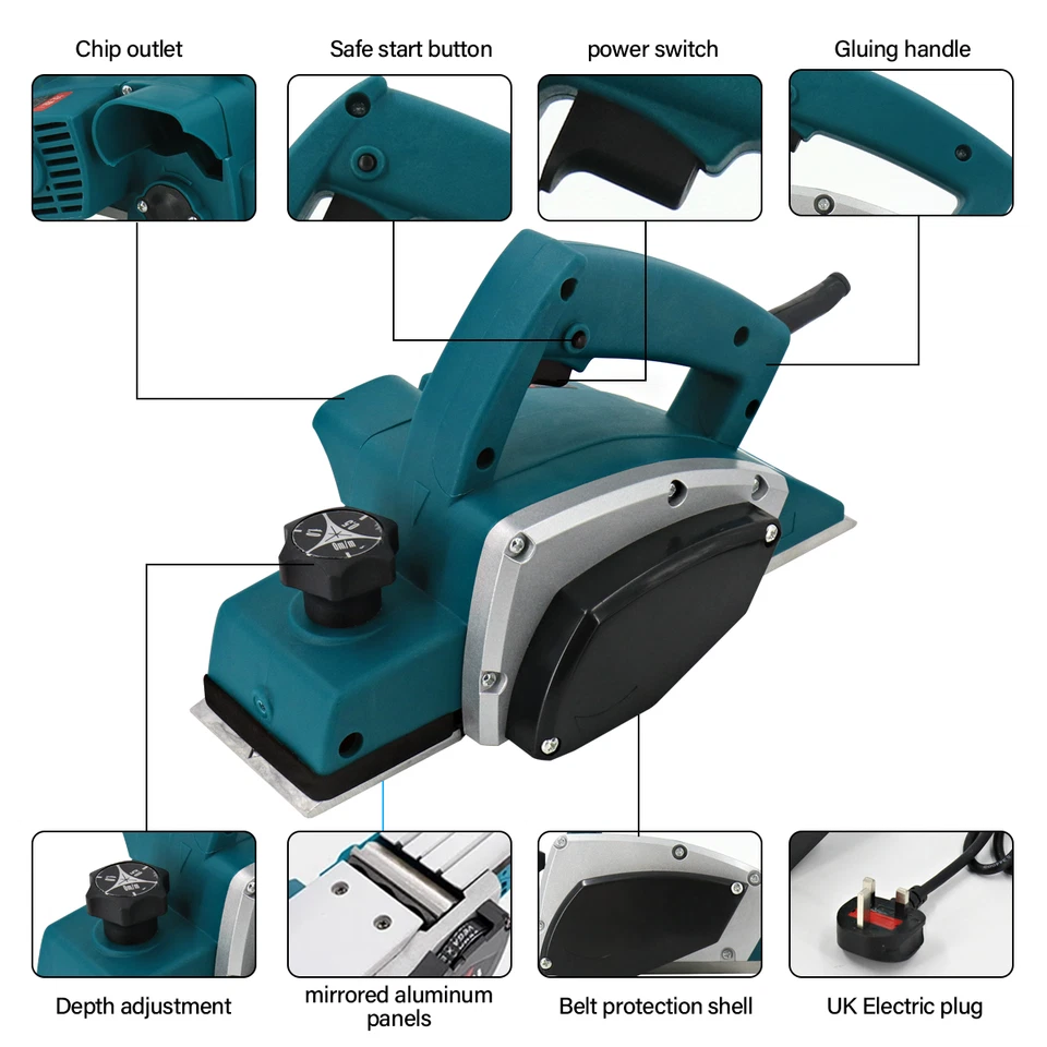 1200W Electric Wood Planer Corded Wood Plane Handheld Woodworking Tool  3-1/4'' - Image 4 of 4