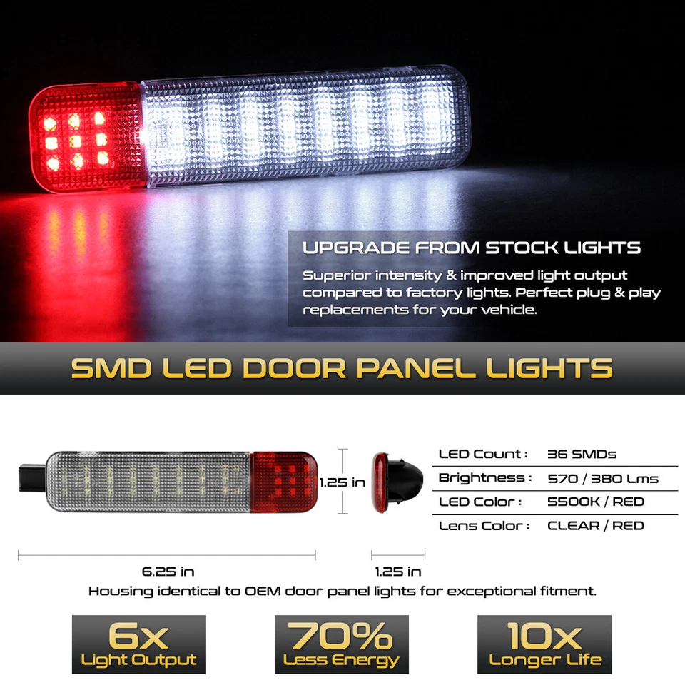 [BRIGHT] For 97+ Chevy/GMC C/K Tahoe Yukon LED Door Panel Lights Courtesy Lamps Foto 2 de 4