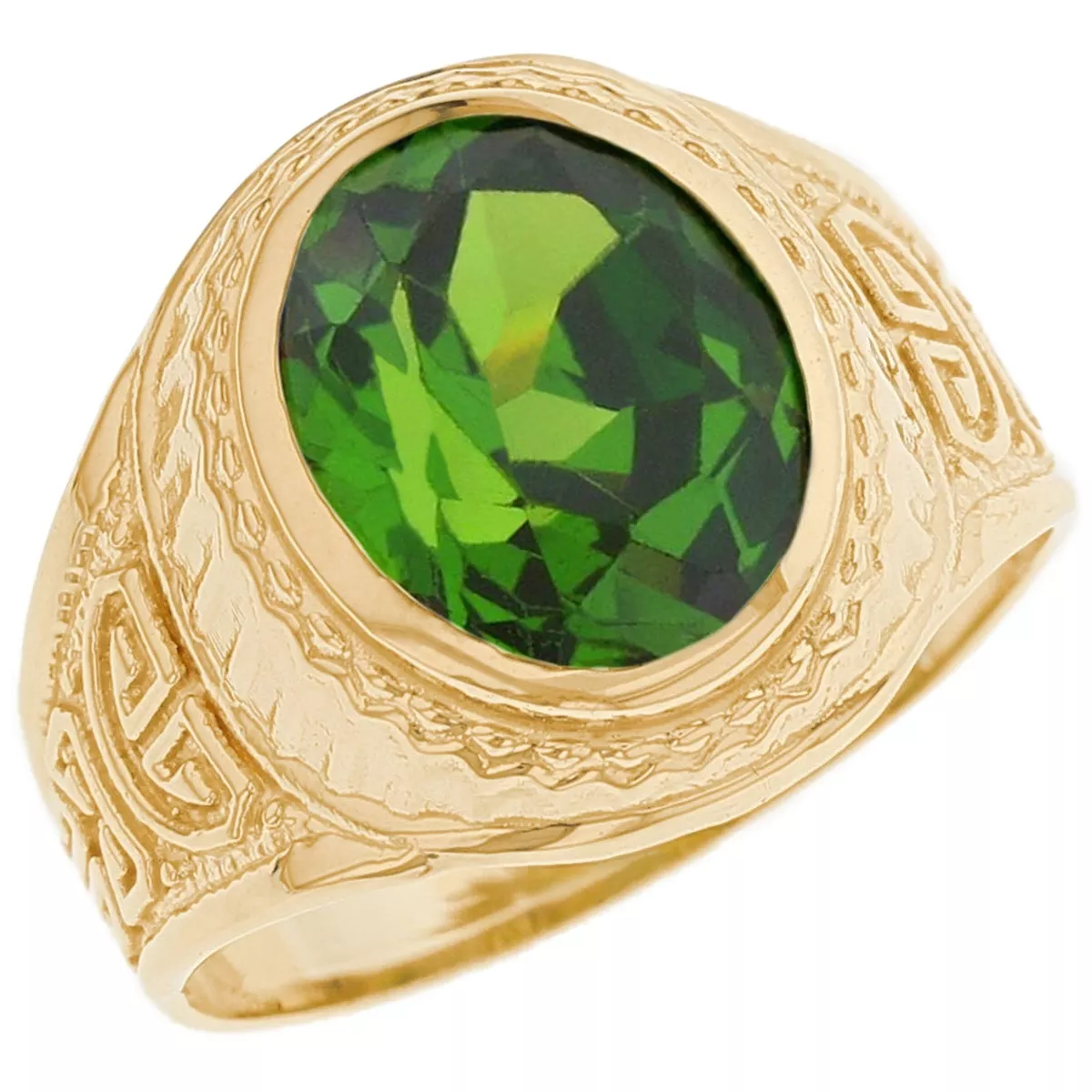10k or 14k Real Gold Simulated Peridot Greek Design August