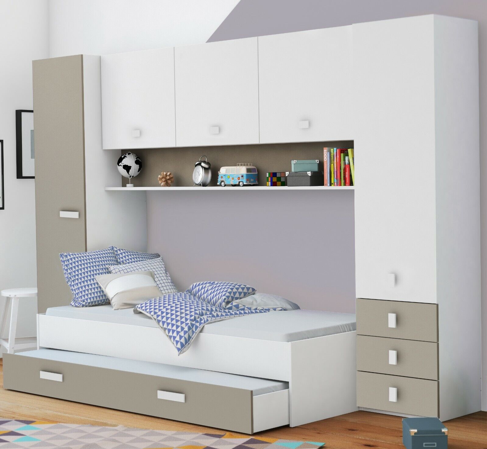 Pack habitacion infantil juvenil Tidy blanco y arcilla (armario + cama +...