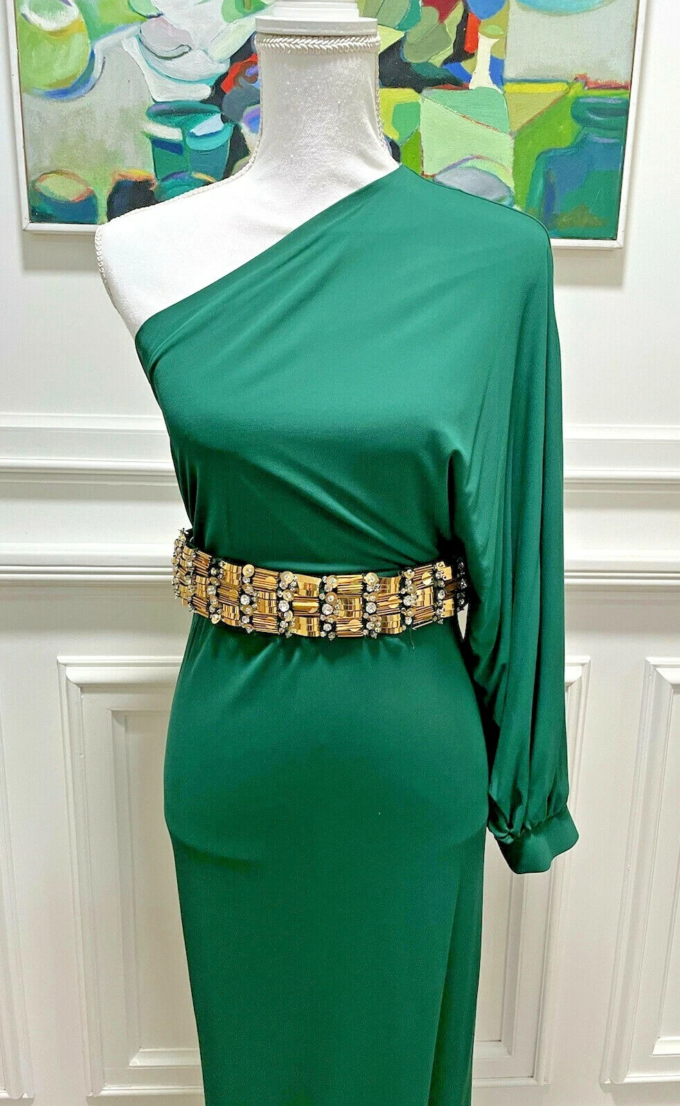 Abito con cintura DSQUARED2 da donna verde smeraldo a una spalla manica lunga taglia M