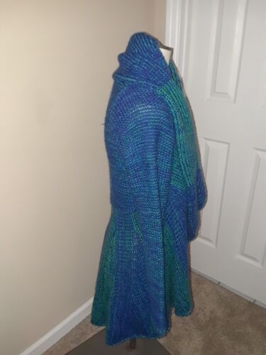 Peruvian Connection Blue Green Alpaca Wool Swing Duster Cardigan Sweater Size S - Picture 3 of 6