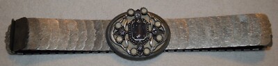 VINTAGE STRETCH BELT SILVER METAL SNAKE FISH SCALE JEWEL  display picture 1