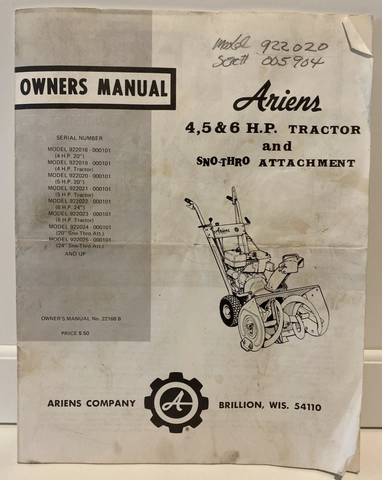 Vtg & Orig 1976 Manual Ariens Snow Thro Models 922018 to 922025 & Tecumseh Eng - Image 2 of 4