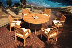 DSLG A-Grade Teak 7pc Dining Set 60" Round Table 6 Arm Chair Outdoor Patio