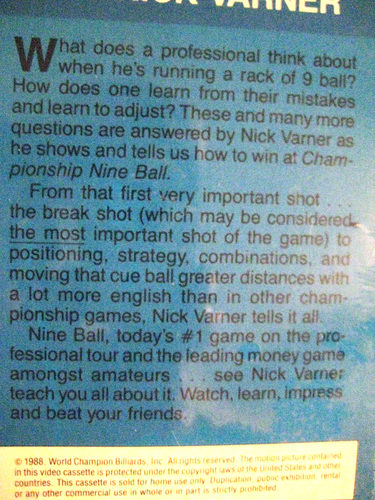 Nick Varner World Nine 9 Ball Championship VHS 1988 Pool Snooker Billiards NEW - Picture 8 of 9