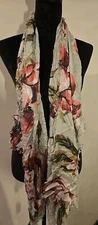 Vince Camuto Floral Aqua Gray 72" x 18" Oblong Scarf #V38321002