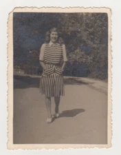 Pretty Attractive Young Woman Cute Female Girl Nice White Stripes Fashion Photo