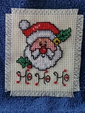 "Ho Ho Ho" Santa, Cross Stitch Refrigerator Magnet, Made in the USA