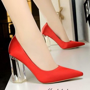 red satin block heels