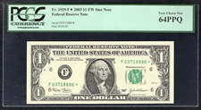 FR. 1929-F* 2003 $1 FW *STAR* FRN FEDERAL RESERVE NOTE ATLANTA,GA PCGS UNC-64PPQ