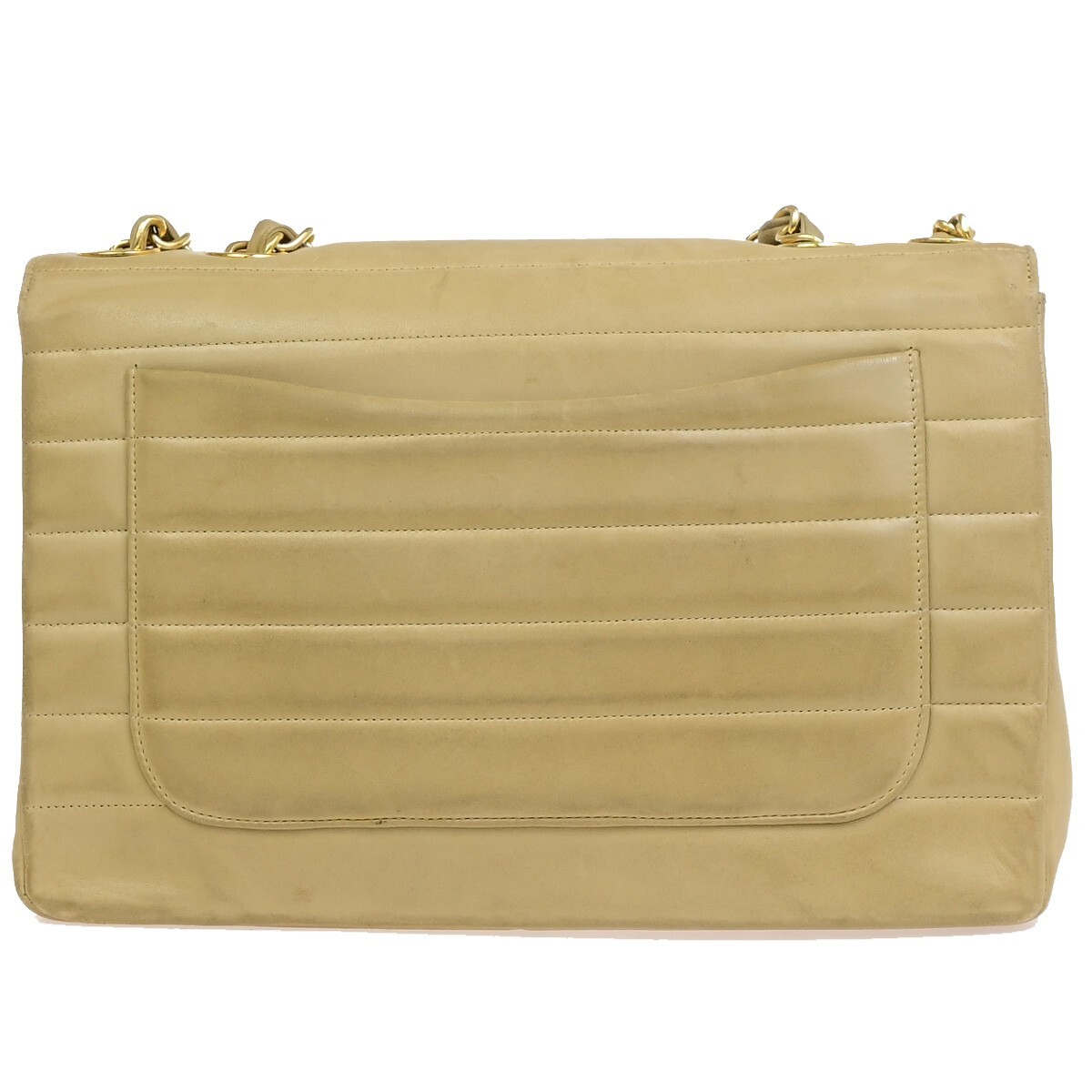 CHANEL CC Horizontal Stitch 30 Chain Shoulder Bag Leather Beige