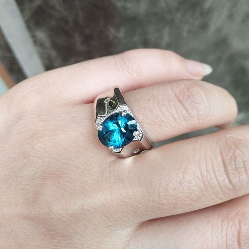 Blue Topaz 925 Silver Statement Anniversary Wedding December Birthstone Men Ring - 第 6/6 張圖片