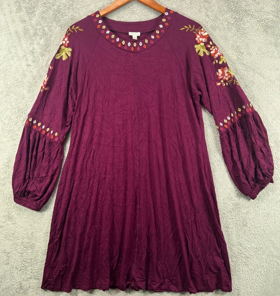 SPENSE женское платье большой богемное красный бордовый вышитый цветочный длинным рукавом - Изображение 2 из 4