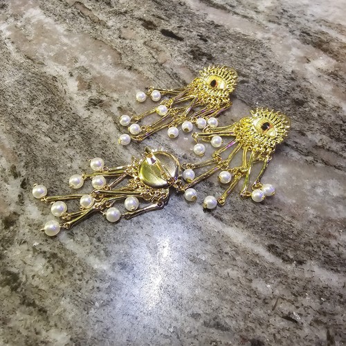 Schiaparelli Inspired Green Eye Monster Anatomy Dangle 2 Inch Long earrings - Picture 8 of 10