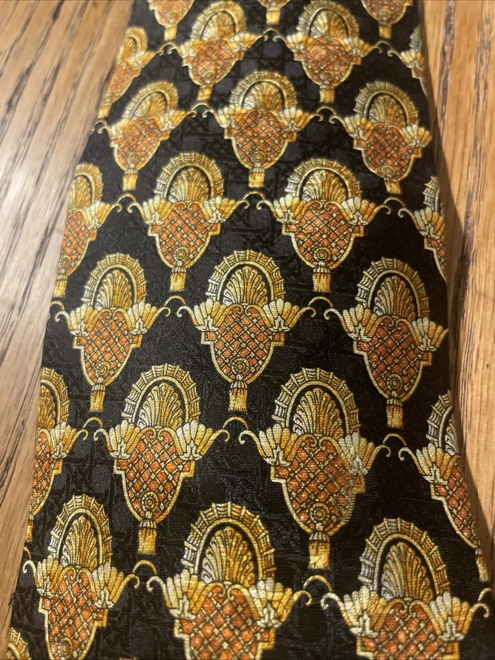 Vintage EUC Michel Royal Baroque Geometric Silk Tie Necktie Hand Made In Spain - Image 3 of 4