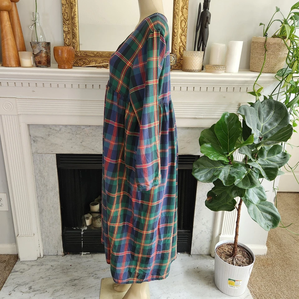 Vestido Casa Victoria's Secret Años 90 De Colección Algodón de Campo Verde A Cuadros Talla L Foto 2 de 4