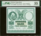 Norway 50 Kroner 1965 Pick-32c About UNC PMG 55