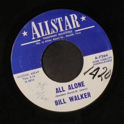 BILL WALKER: let me live / all alone ALLSTAR 7'' Single 45 RPM