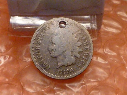 1870 Indian Head Cent Penny Bold N Key Date Holed #2A