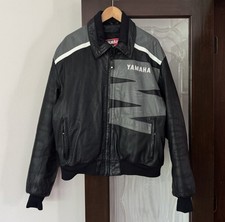 Yamaha Men's Vintage Leather Gray Black Snowmobile Motorcycle Jacket Racing XL