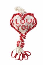 Red & White “I Love You” Handmade Beaded Heart Ornament LightWave Beads