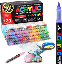 120 Colors Acrylic Paint Pens, Soft Brush Tip Acrylic Paint Markers, Colouring D