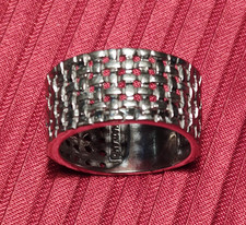 VINTAGE NF 925 STERLING SILVER 3/8" WIDE WOVEN BAND RING Size 7 1/4