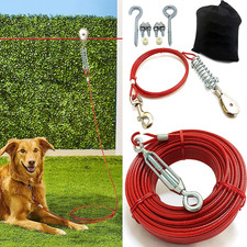 Heavy Duty Aerial Dog Tie Out Trolley System for Small to Large Dogs - Run Cable