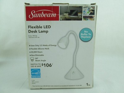 NEW SUNBEAM FLEXIBLE NECK LED DESK LAMP ADJUSTABLE LIGHT ENERGY STAR-WHITE