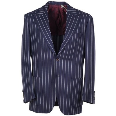 Sartorio Napoli by Kiton Navy Blue Stripe Peak Lapel Wool Suit 42R (Eu 52) NWT