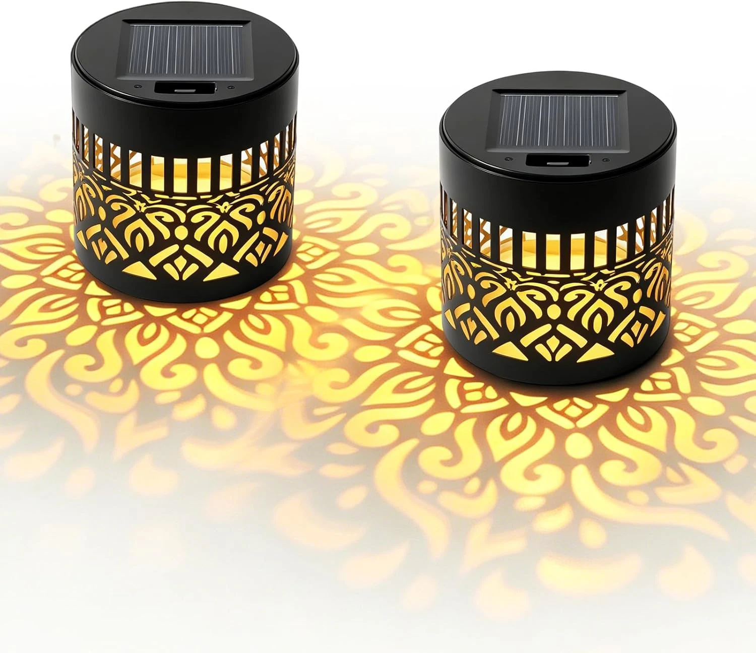2 Pack Solar Mandala Wall Lights Outdoor Waterproof Metal Garden Fence Decor
