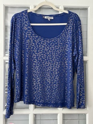 Jennifer Lopez JLO Women's XL Hot Cobalt Foiled Scoopneck LS Tee
