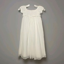 White Empire Waist Long Chiffon Girls Dress Cap Sleeve Beaded Wedding Formal