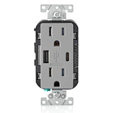 Leviton 15A 125V 5-15R Gray Outlet With Usb Type A/c Charger