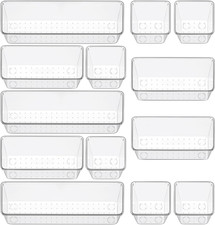 12 Piece Clear Drawer Organizer Set, 3 Sizes Bathroom Vanity Organizer Trays and