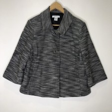 Liz Claiborne Black And White Tweed Blazer Jacket 3/4 Sleeves Toggle Buttons XL