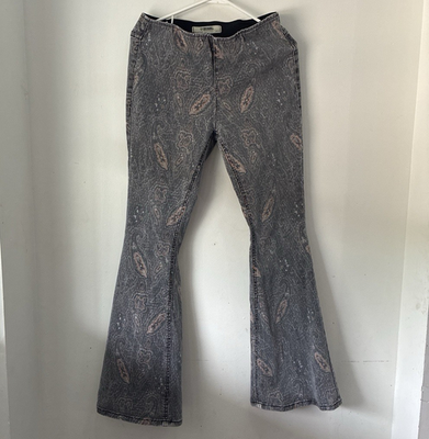 #ad Rock amp; Roll Denim Women’s Flared Pull On Jeans Gray Paisley Acid Wash 5 Pocket $20.00
