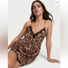 Victoria's Secret Leopard Animal Print Lace Slip Dress Nightgown