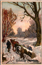 Happy New Year Dutch Wood Workers Horse Vintage Postcard B200