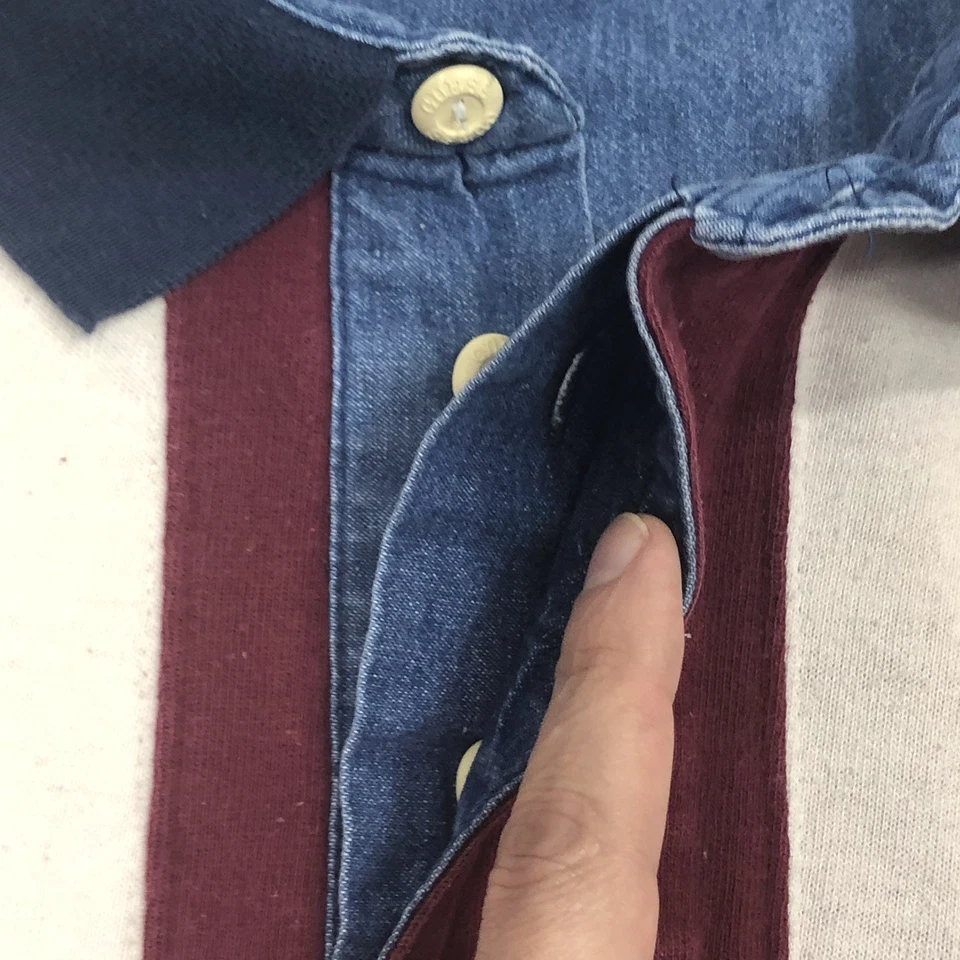 De Colección Años 90 Guess Jeans Granate Hombres SPELLOUT Rugby Polo Rayas Ropa de Calle Camisa M Foto 3 de 4