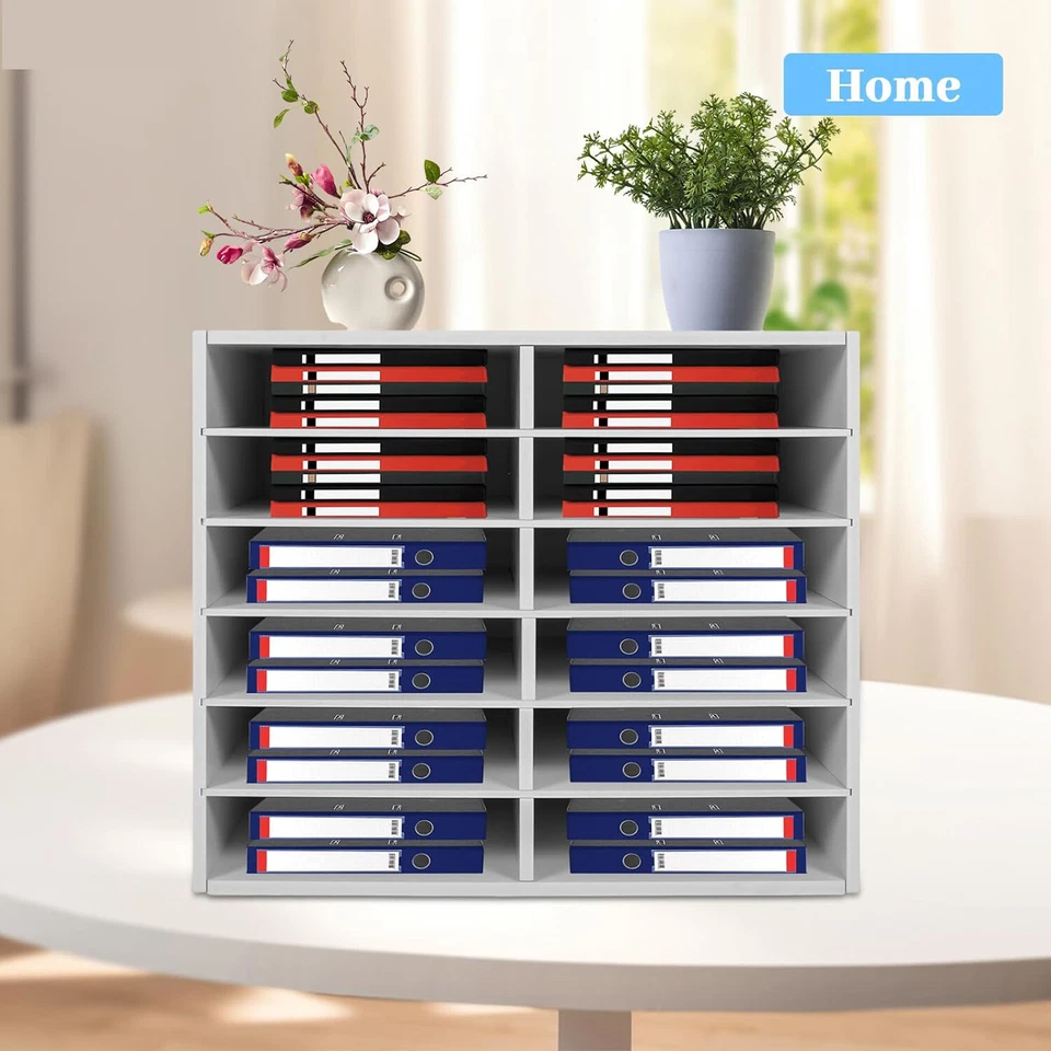 Organizador de literatura de 12 compartimentos clasificador de archivos centro de correo soporte gabinete de papel Foto 4 de 4