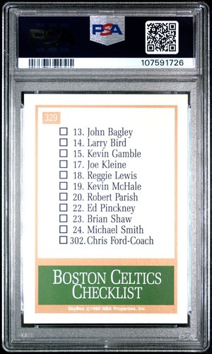1990-91 Skybox - #329 Boston Celtics Team Checklist - Graded PSA 7 Near Mint - Picture 2 of 2