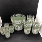 Jeanette Hellenic Green Wedgwood Jasperware Ice Bucket And Glasses