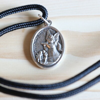 Guardian Angel Pendant Black Paracord Medal Necklace Catholic Mercy | eBay