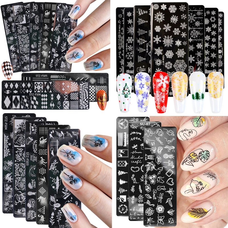 Reusable Nail Art Stamping Plates Flower Nail Stencils Template -Gels  Polish DIY