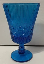 Vintage Fenton Glass Daisy & Button Whisk Broom Vase Blue 8"
