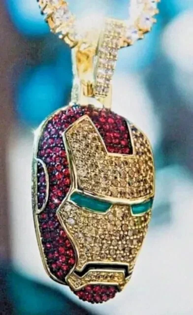 Pingente de homem de ferro folheado a ouro amarelo 14K corte redondo simulado diamante rubi 3 quilates - Imagem 2 de 4